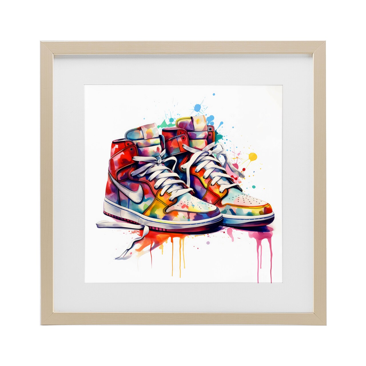 Stupell Industries Sneakers with Watercolor Drip Framed Print Under Glass, design by Creative Studio